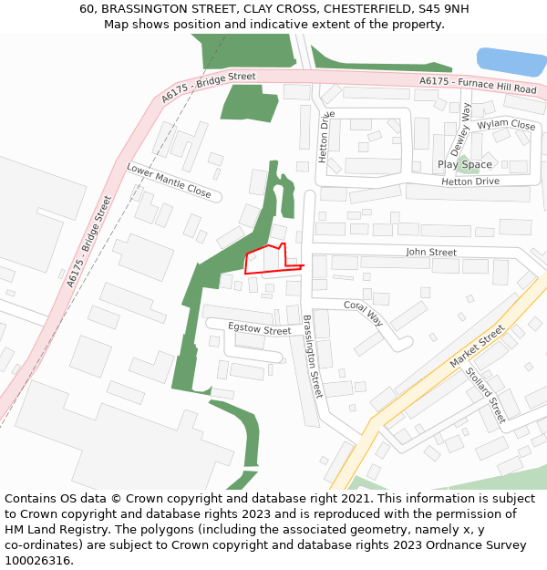 60, BRASSINGTON STREET, CLAY CROSS, CHESTERFIELD, S45 9NH: Location map and indicative extent of plot