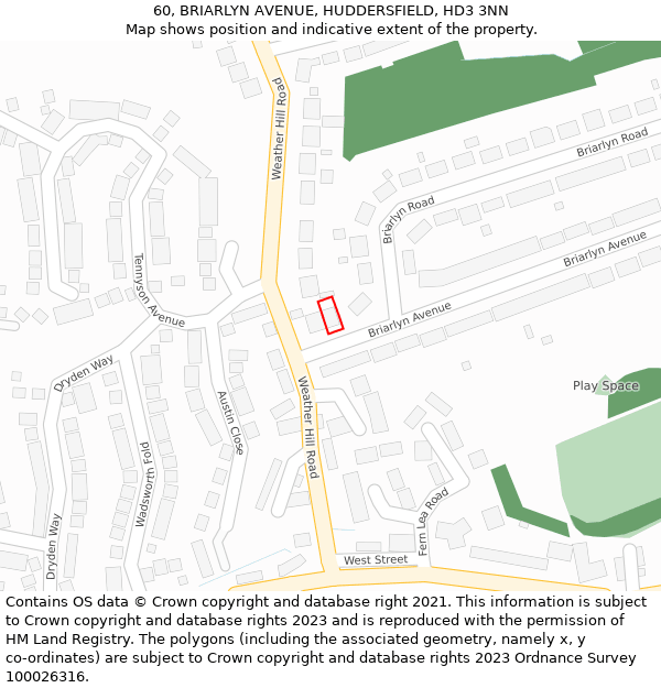 60, BRIARLYN AVENUE, HUDDERSFIELD, HD3 3NN: Location map and indicative extent of plot