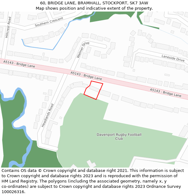 60, BRIDGE LANE, BRAMHALL, STOCKPORT, SK7 3AW: Location map and indicative extent of plot