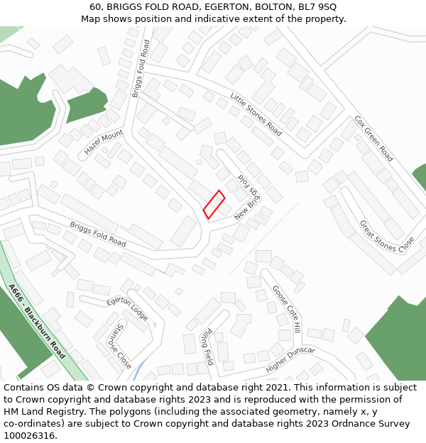 60, BRIGGS FOLD ROAD, EGERTON, BOLTON, BL7 9SQ: Location map and indicative extent of plot