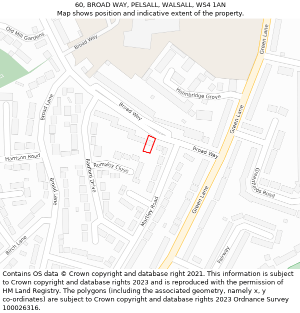 60, BROAD WAY, PELSALL, WALSALL, WS4 1AN: Location map and indicative extent of plot