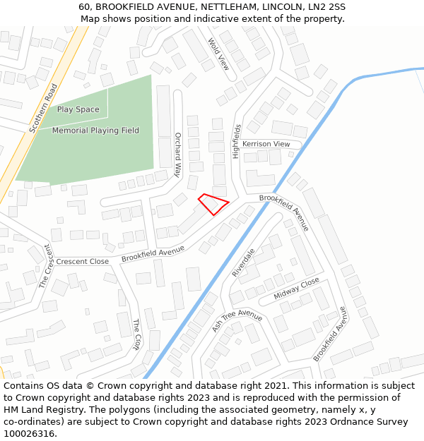 60, BROOKFIELD AVENUE, NETTLEHAM, LINCOLN, LN2 2SS: Location map and indicative extent of plot