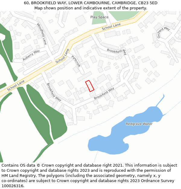 60, BROOKFIELD WAY, LOWER CAMBOURNE, CAMBRIDGE, CB23 5ED: Location map and indicative extent of plot