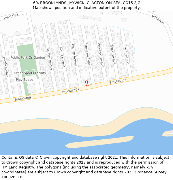 60, BROOKLANDS, JAYWICK, CLACTON-ON-SEA, CO15 2JG: Location map and indicative extent of plot