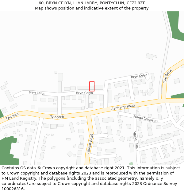 60, BRYN CELYN, LLANHARRY, PONTYCLUN, CF72 9ZE: Location map and indicative extent of plot