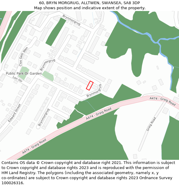 60, BRYN MORGRUG, ALLTWEN, SWANSEA, SA8 3DP: Location map and indicative extent of plot