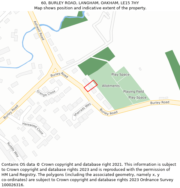60, BURLEY ROAD, LANGHAM, OAKHAM, LE15 7HY: Location map and indicative extent of plot