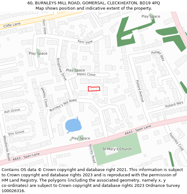 60, BURNLEYS MILL ROAD, GOMERSAL, CLECKHEATON, BD19 4PQ: Location map and indicative extent of plot