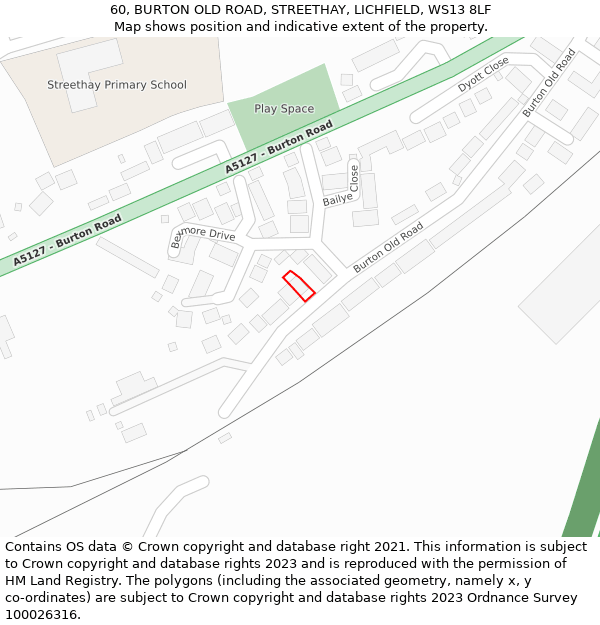 60, BURTON OLD ROAD, STREETHAY, LICHFIELD, WS13 8LF: Location map and indicative extent of plot