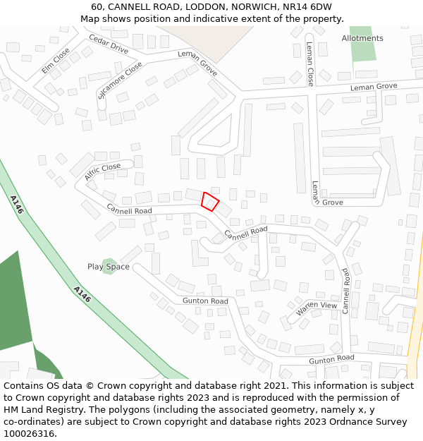 60, CANNELL ROAD, LODDON, NORWICH, NR14 6DW: Location map and indicative extent of plot