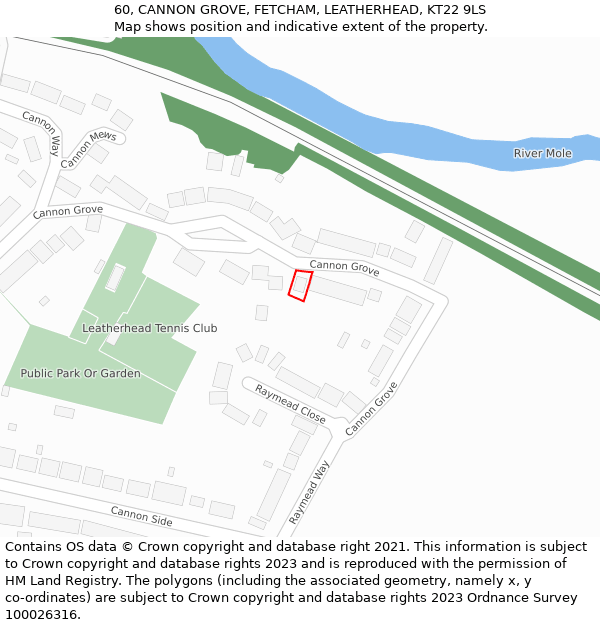 60, CANNON GROVE, FETCHAM, LEATHERHEAD, KT22 9LS: Location map and indicative extent of plot