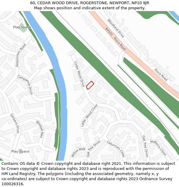 60, CEDAR WOOD DRIVE, ROGERSTONE, NEWPORT, NP10 9JR: Location map and indicative extent of plot