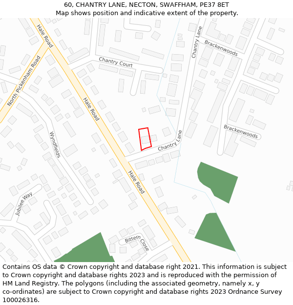 60, CHANTRY LANE, NECTON, SWAFFHAM, PE37 8ET: Location map and indicative extent of plot