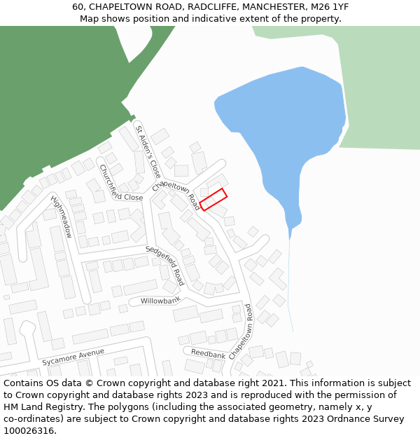 60, CHAPELTOWN ROAD, RADCLIFFE, MANCHESTER, M26 1YF: Location map and indicative extent of plot