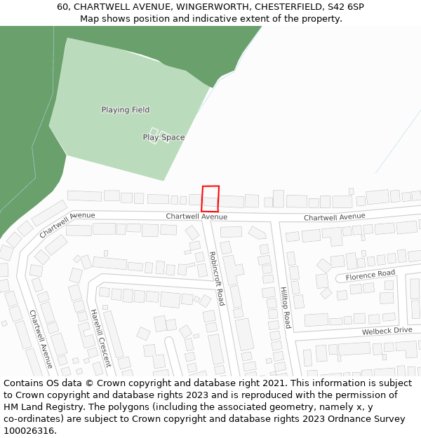 60, CHARTWELL AVENUE, WINGERWORTH, CHESTERFIELD, S42 6SP: Location map and indicative extent of plot