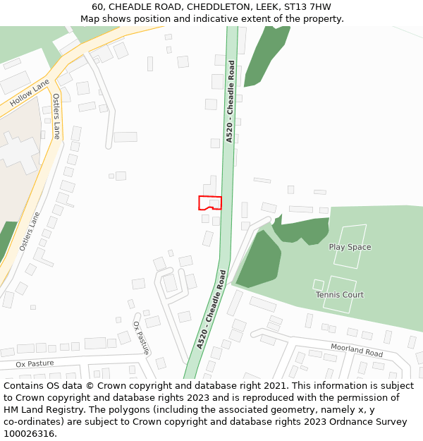 60, CHEADLE ROAD, CHEDDLETON, LEEK, ST13 7HW: Location map and indicative extent of plot