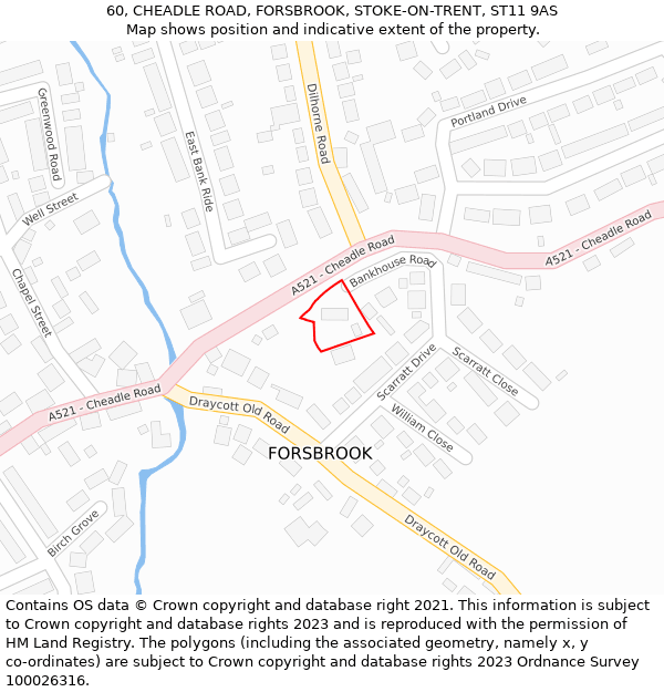 60, CHEADLE ROAD, FORSBROOK, STOKE-ON-TRENT, ST11 9AS: Location map and indicative extent of plot