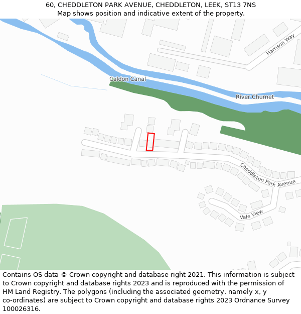 60, CHEDDLETON PARK AVENUE, CHEDDLETON, LEEK, ST13 7NS: Location map and indicative extent of plot