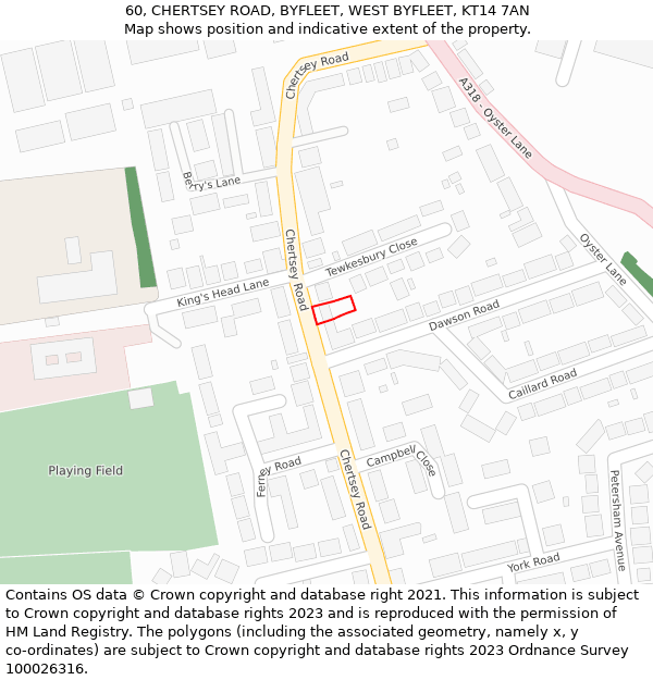 60, CHERTSEY ROAD, BYFLEET, WEST BYFLEET, KT14 7AN: Location map and indicative extent of plot