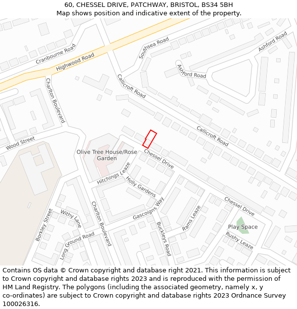 60, CHESSEL DRIVE, PATCHWAY, BRISTOL, BS34 5BH: Location map and indicative extent of plot