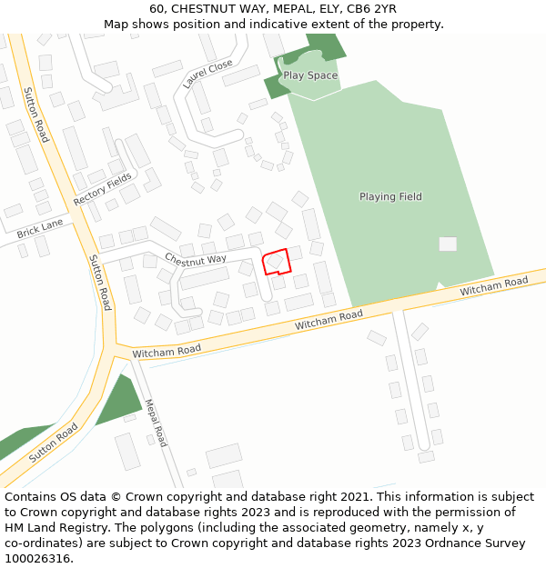 60, CHESTNUT WAY, MEPAL, ELY, CB6 2YR: Location map and indicative extent of plot