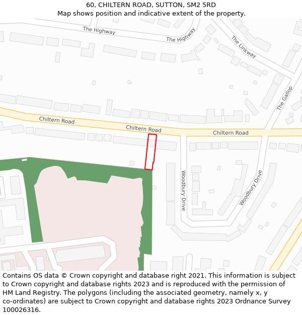 60, CHILTERN ROAD, SUTTON, SM2 5RD: Location map and indicative extent of plot