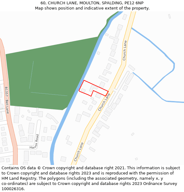 60, CHURCH LANE, MOULTON, SPALDING, PE12 6NP: Location map and indicative extent of plot