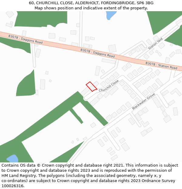 60, CHURCHILL CLOSE, ALDERHOLT, FORDINGBRIDGE, SP6 3BG: Location map and indicative extent of plot