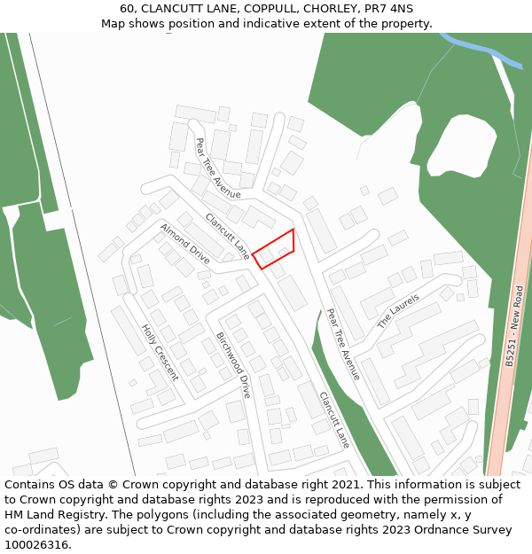 60, CLANCUTT LANE, COPPULL, CHORLEY, PR7 4NS: Location map and indicative extent of plot