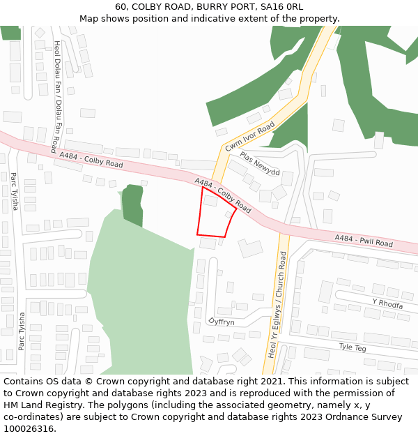 60, COLBY ROAD, BURRY PORT, SA16 0RL: Location map and indicative extent of plot