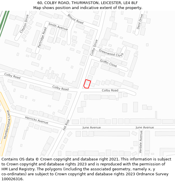 60, COLBY ROAD, THURMASTON, LEICESTER, LE4 8LF: Location map and indicative extent of plot