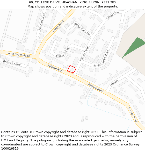 60, COLLEGE DRIVE, HEACHAM, KING'S LYNN, PE31 7BY: Location map and indicative extent of plot