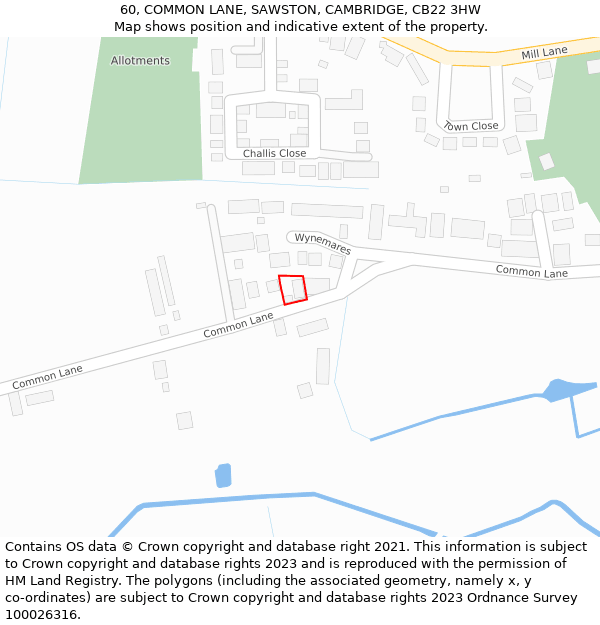 60, COMMON LANE, SAWSTON, CAMBRIDGE, CB22 3HW: Location map and indicative extent of plot