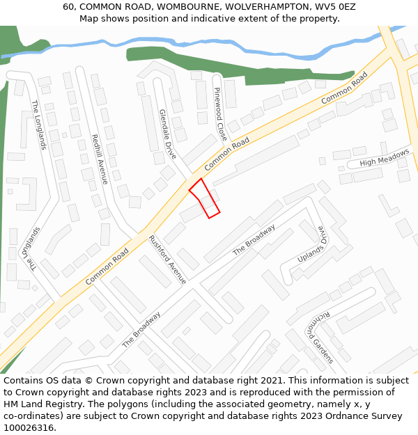 60, COMMON ROAD, WOMBOURNE, WOLVERHAMPTON, WV5 0EZ: Location map and indicative extent of plot