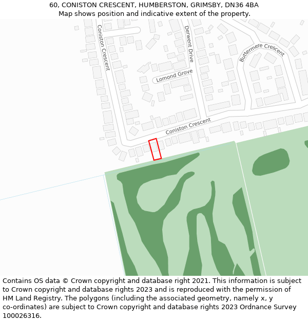 60, CONISTON CRESCENT, HUMBERSTON, GRIMSBY, DN36 4BA: Location map and indicative extent of plot