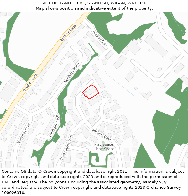 60, COPELAND DRIVE, STANDISH, WIGAN, WN6 0XR: Location map and indicative extent of plot