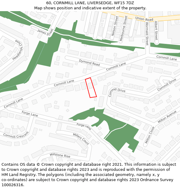 60, CORNMILL LANE, LIVERSEDGE, WF15 7DZ: Location map and indicative extent of plot