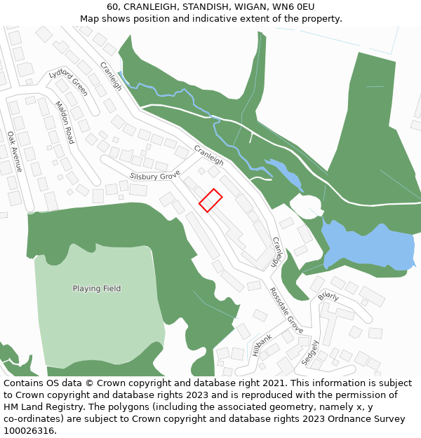 60, CRANLEIGH, STANDISH, WIGAN, WN6 0EU: Location map and indicative extent of plot