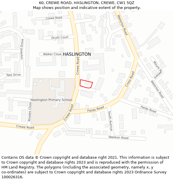 60, CREWE ROAD, HASLINGTON, CREWE, CW1 5QZ: Location map and indicative extent of plot