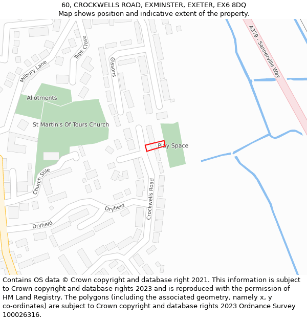 60, CROCKWELLS ROAD, EXMINSTER, EXETER, EX6 8DQ: Location map and indicative extent of plot