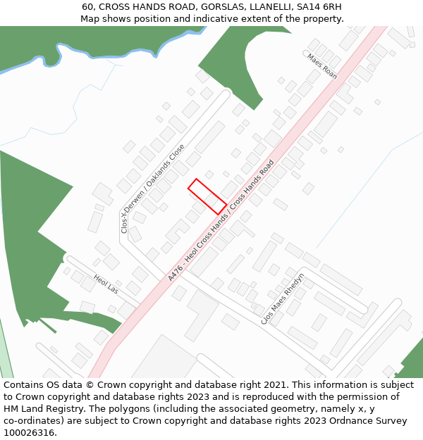 60, CROSS HANDS ROAD, GORSLAS, LLANELLI, SA14 6RH: Location map and indicative extent of plot