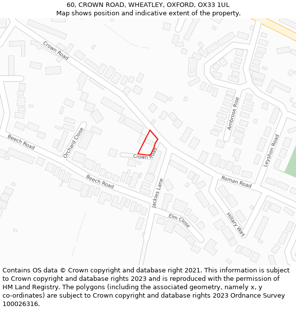 60, CROWN ROAD, WHEATLEY, OXFORD, OX33 1UL: Location map and indicative extent of plot