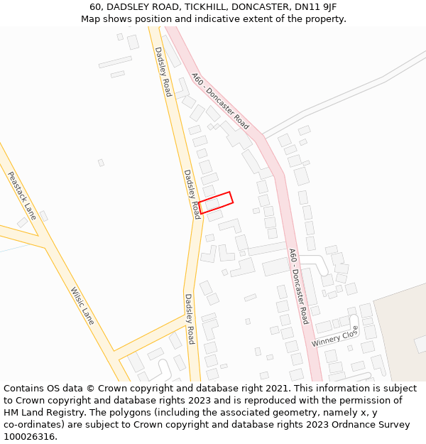 60, DADSLEY ROAD, TICKHILL, DONCASTER, DN11 9JF: Location map and indicative extent of plot