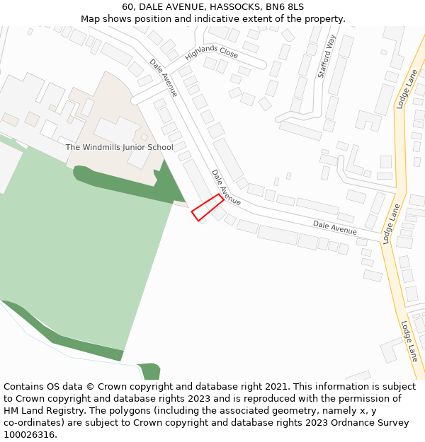 60, DALE AVENUE, HASSOCKS, BN6 8LS: Location map and indicative extent of plot