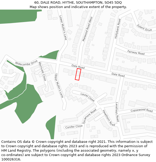 60, DALE ROAD, HYTHE, SOUTHAMPTON, SO45 5DQ: Location map and indicative extent of plot