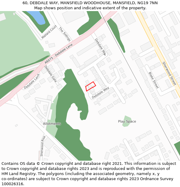 60, DEBDALE WAY, MANSFIELD WOODHOUSE, MANSFIELD, NG19 7NN: Location map and indicative extent of plot