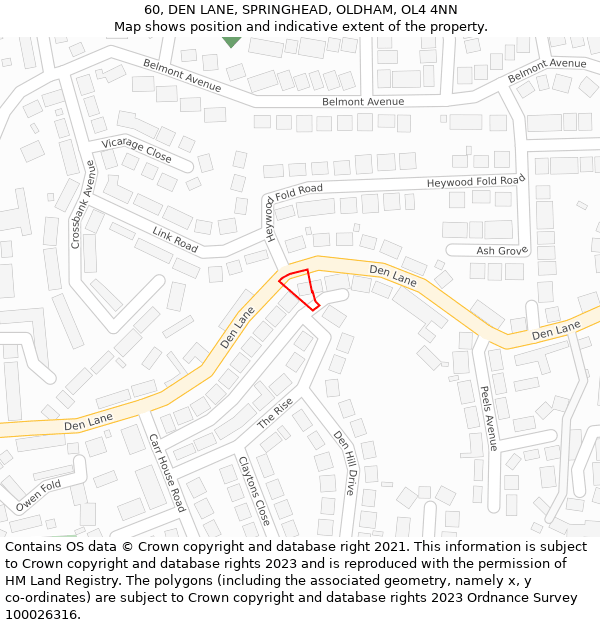 60, DEN LANE, SPRINGHEAD, OLDHAM, OL4 4NN: Location map and indicative extent of plot