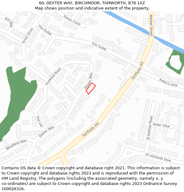 60, DEXTER WAY, BIRCHMOOR, TAMWORTH, B78 1AZ: Location map and indicative extent of plot