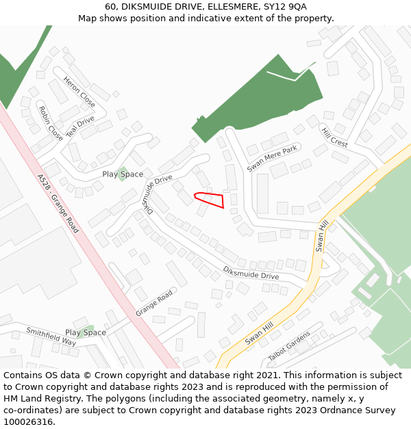 60, DIKSMUIDE DRIVE, ELLESMERE, SY12 9QA: Location map and indicative extent of plot