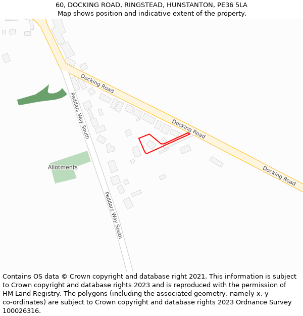 60, DOCKING ROAD, RINGSTEAD, HUNSTANTON, PE36 5LA: Location map and indicative extent of plot